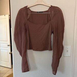 Zara mauve ribbed top/puff sleeve